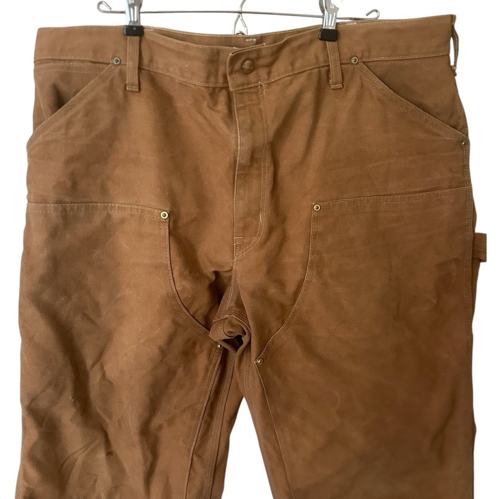 CARHARTT Men's 38x31 Brown Canvas Double Knee Carpenter Pants Stained - Picture 2 of 13